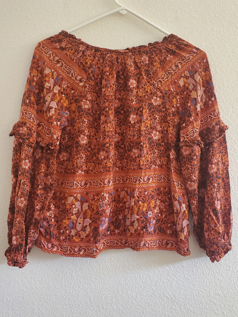 American Eagle Rust Orange Floral Peasant Blouse Size XS - Picture 2 of 7